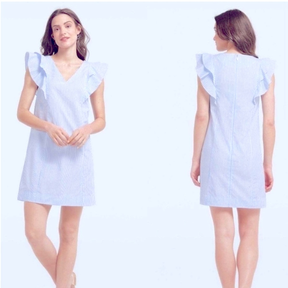 Draper James Seersucker Flutter Ruffle Sleeve Shift Dress